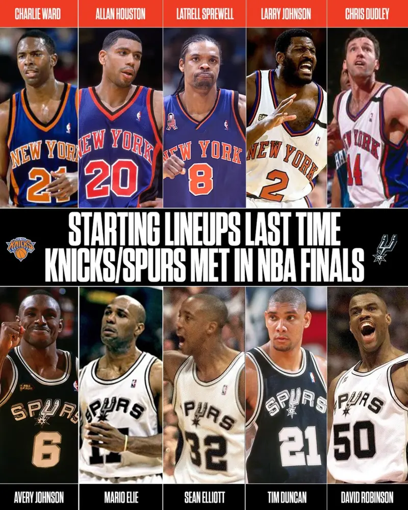 九游娱乐-谁的青春？ESPN晒马刺和尼克斯上次总决赛交手时的双方首发